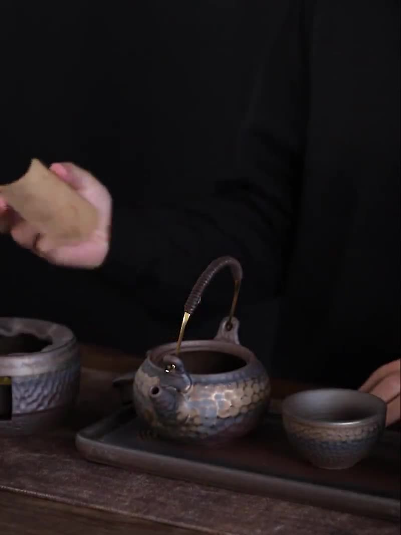 Handmade Japanese Style Hammer-pattern Tea Set/ Stoneware Kung Fu Teapot  Set / Retro Pottery Kyusu Teapot Set /Gongfu lovers Gift, 2 Styles