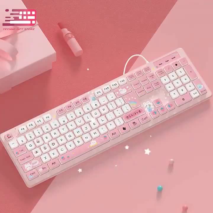 Kawaii Rabbit Claviers filaires Rose Clavier sans fil Accessoires de jeu  Cartoon Mute Clavier Ordinateur portable pour fille