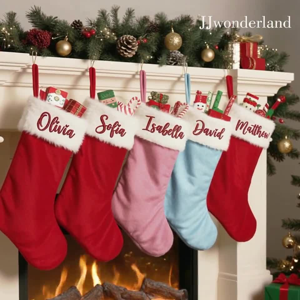 名前入り刺繍入りクリスマスストッキング、カスタムクリスマス