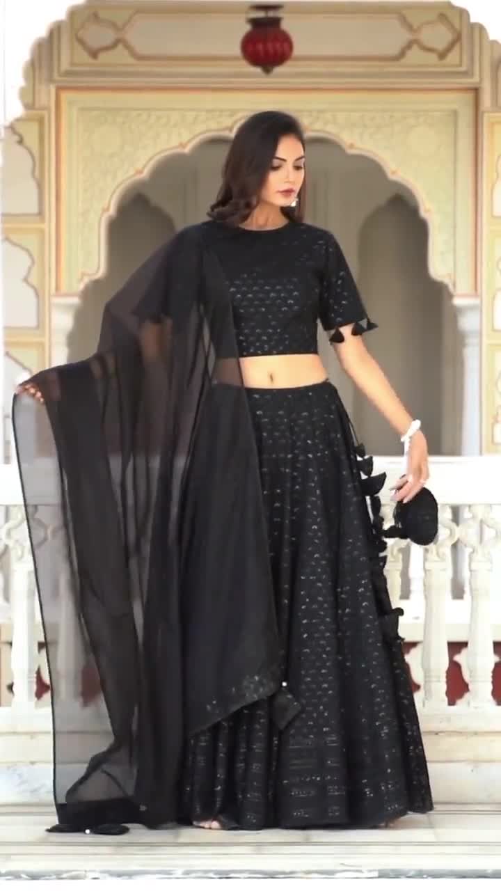 Buy Alluring Black Georgette Silk Plain Lehenga Choli