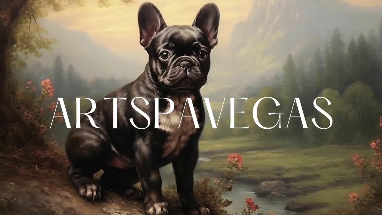 フレンチブルドッグの絵画アートプリント：「Frenchie's Field