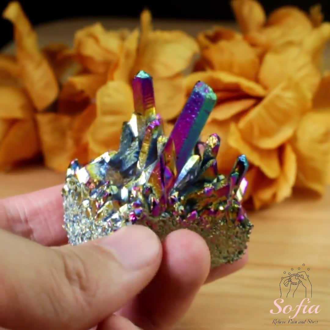 Cluster Di Geodi Di Quarzo Aura Di Titanio - Cluster Di Geodi Di Quarzo Aura Arcobaleno - Pietra Preziosa Aura - Cristalli Sfusi All'ingrosso - Italia - Foto 5