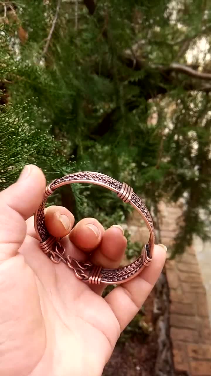 Unique Handmade Copper Bracelet for Woman Antique Style Wire Wrapped Bracelet Handcrafted Woven Jewelry 7th Anniversary 19 cm | WireWrapArt