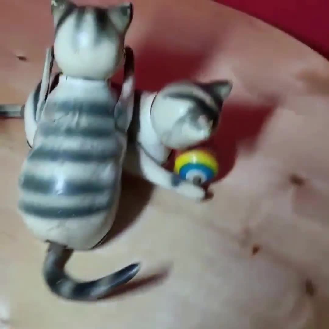 ヴィンテージ ブリキ リソセルロイド 猫用ゼンマイ仕掛けおもちゃ