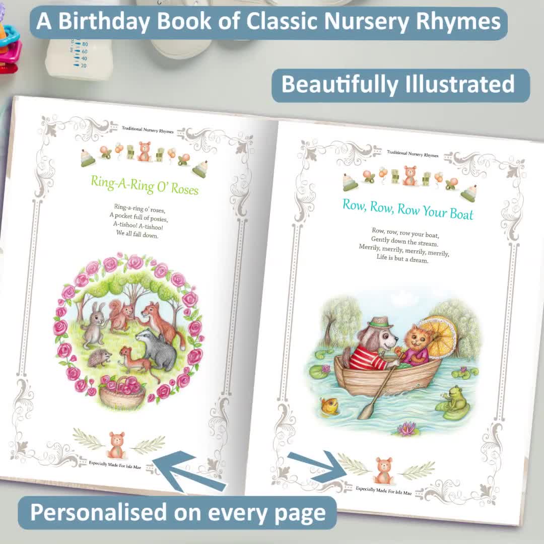 1st Birthday Personalized Gift Book of Classic Nursery Rhymes for Baby  Especially Made for A Child's First Birthday Celebration 