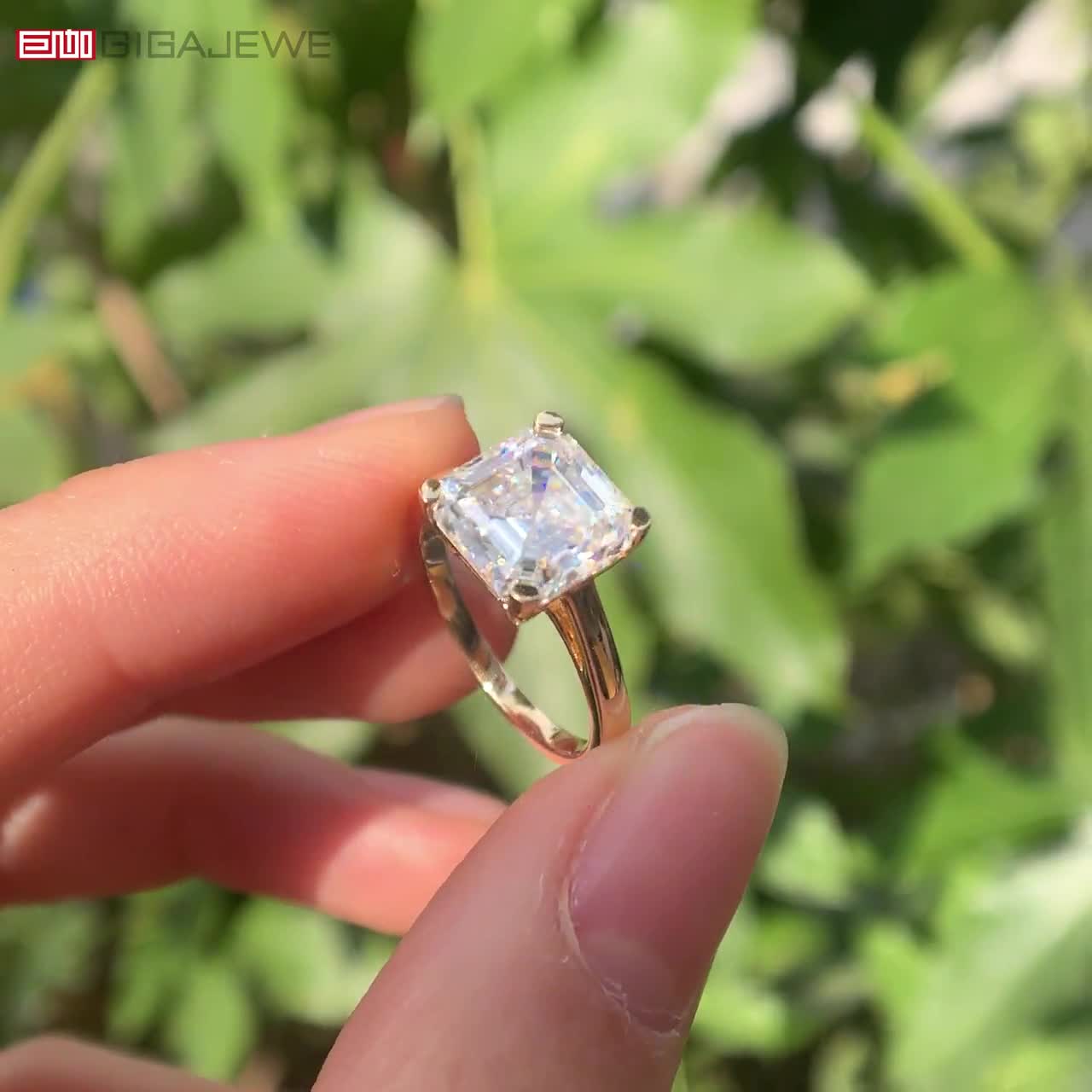 GIGAJEWE 3カラット アッシャーカット リング モアッサナイト 9K/14K