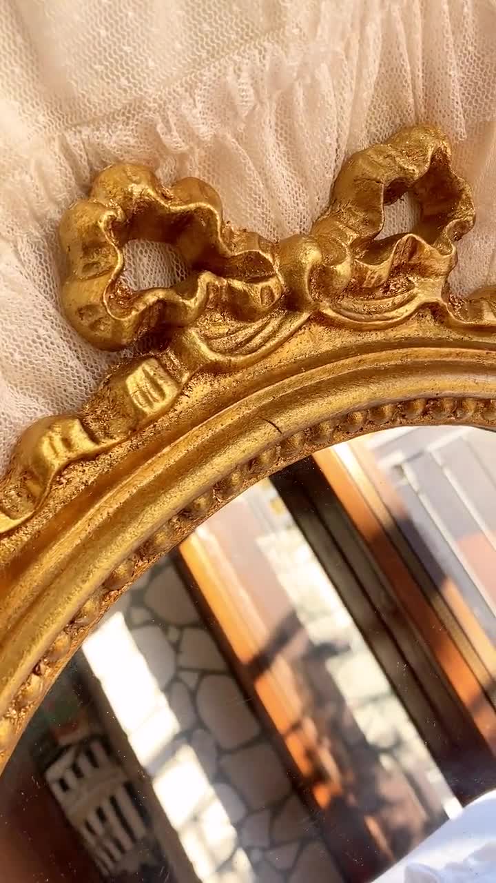 Baroque Rococo Bow Gold Retro Vintage Frame Mirror Oval Home Decoration  Classical Resin Victorian 