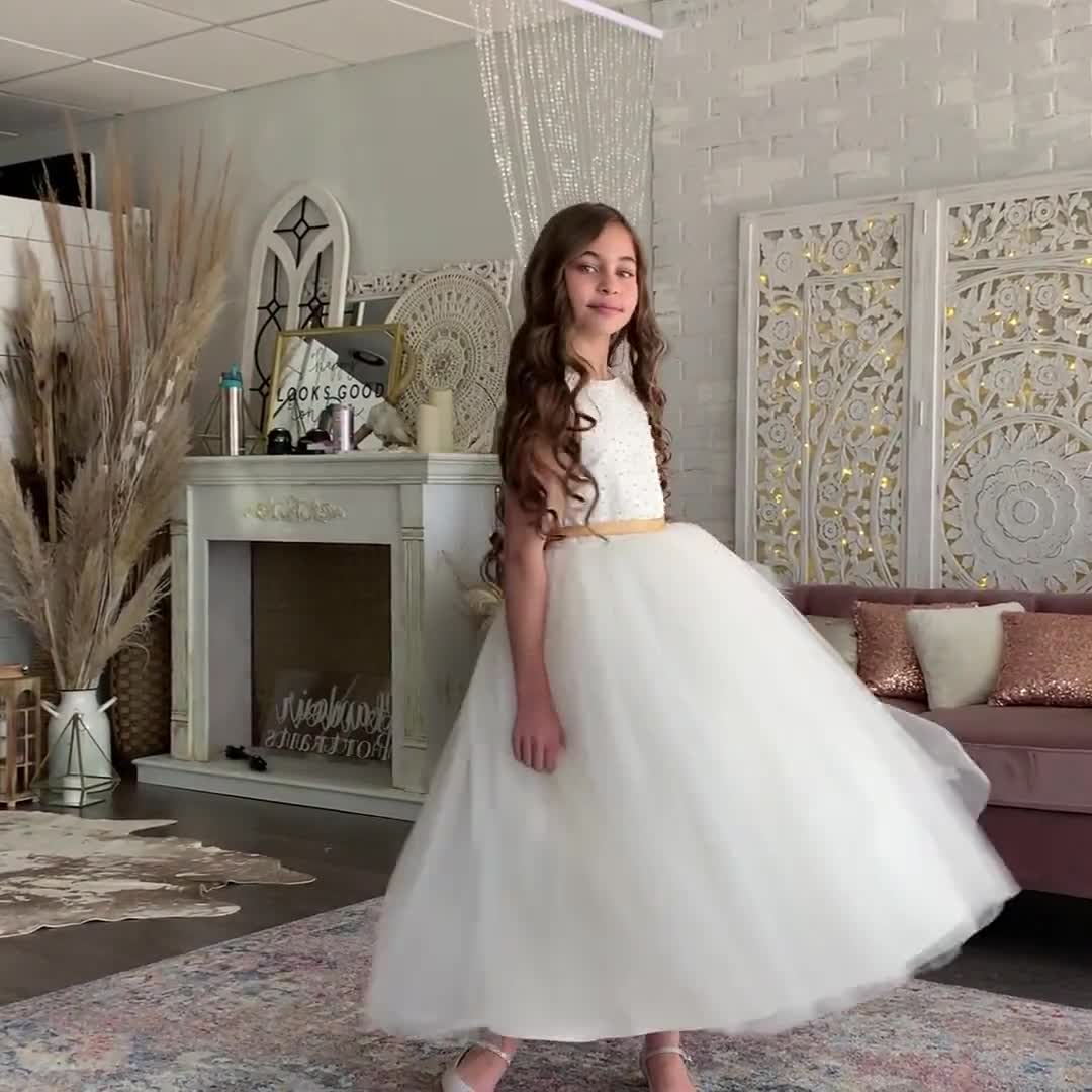 slim fit dress slacks White High Low Prom Gown Gold Beaded Pageant Dress 67441 – Viniodress main image 0