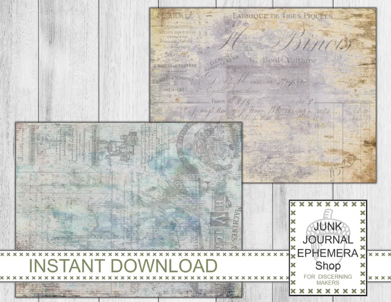 Colorful Grunge Reverse Page Printable Papers, Vintage Ephemera, Shabby  Purple, Shabby Green, French Ephemera, Scrapbook, Vintage Paper