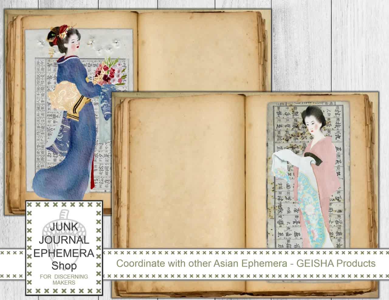 Asian Ephemera Geisha Junk Journal Kit, Japanese Ephemera, Chinese  Ephemera, Kimono