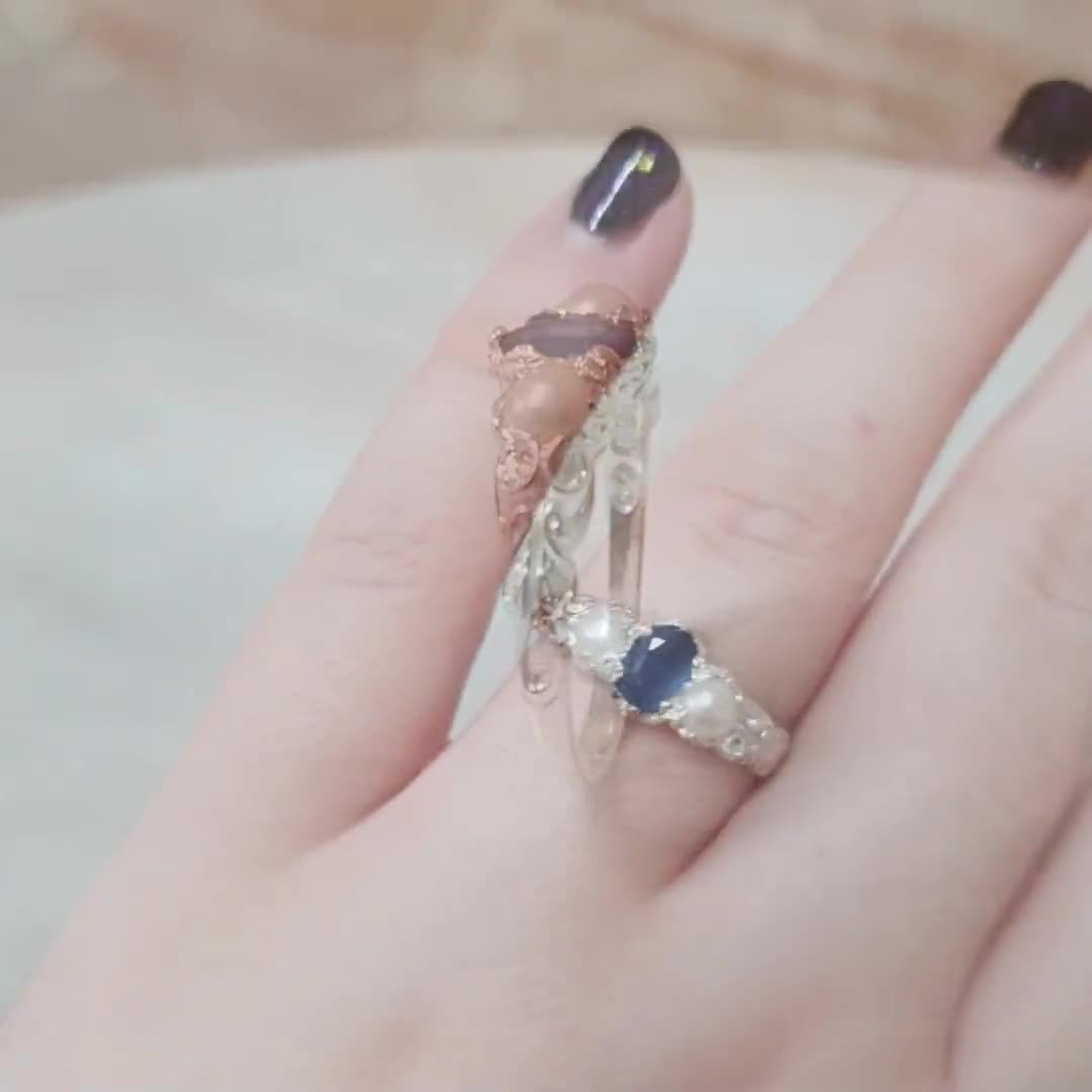 English 9K White Gold Natural Blue Sapphire & Pearl