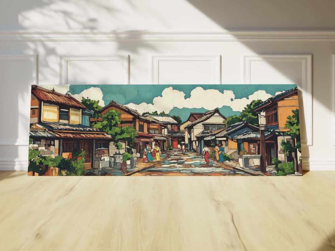 Framed Japanese Street View Canvas Print, Long Narrow
