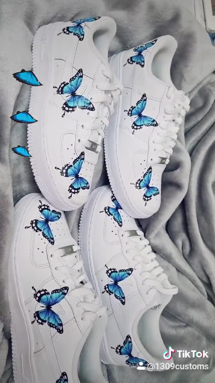 Buy Custom Air Force 1 Butterfly Blue Black Drip Butterfly Af1 Online in  India 