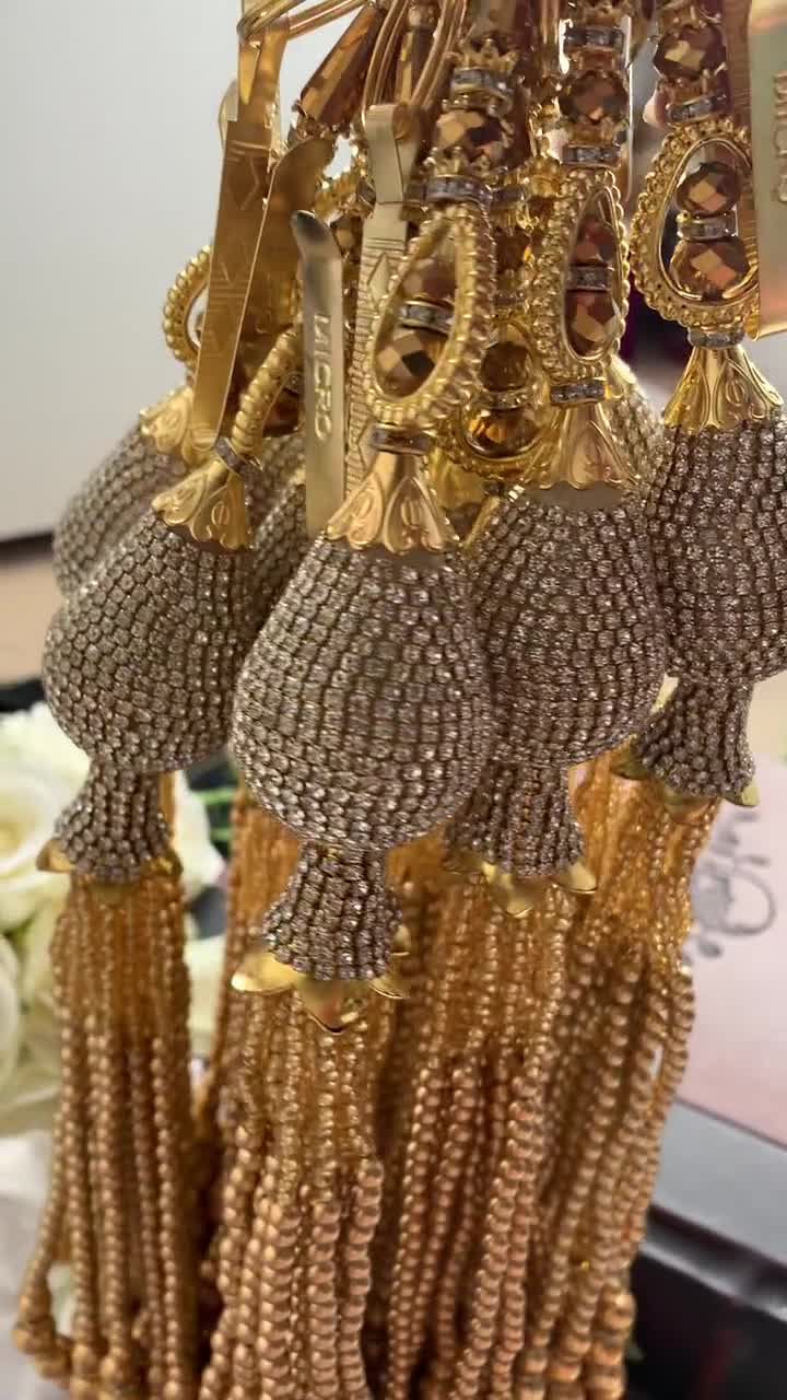 Buy hangin latkan HAND MADE WORK Women Ethnic lehenga Hanging Tassel latkan  (set of 2 ] pearl latkan tassle ]Golden & Maroon, beauti colours fancy  latkan for lehenga Brooch(Maroon) Online at desertcartNorway