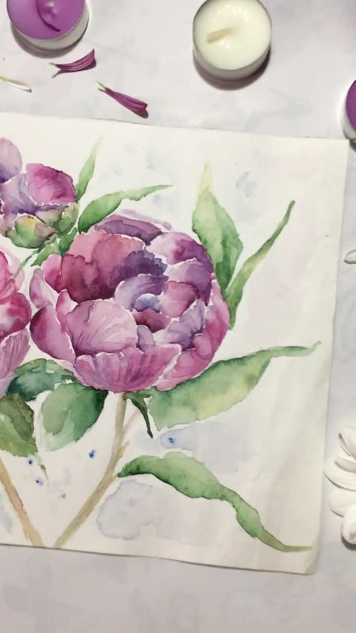 絵画 水彩画　牡丹(原画) 花の水彩画 牡丹 オリジナルアートワーク 花束 ウォールアート