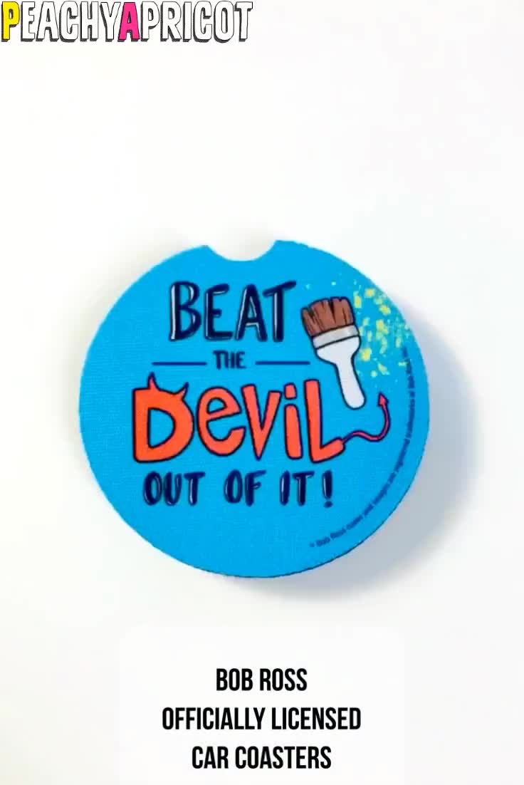  PeachyApricot Bob Ross Beat The Devil Car Coasters Pack of 2  Gifts Merch : Handmade Products