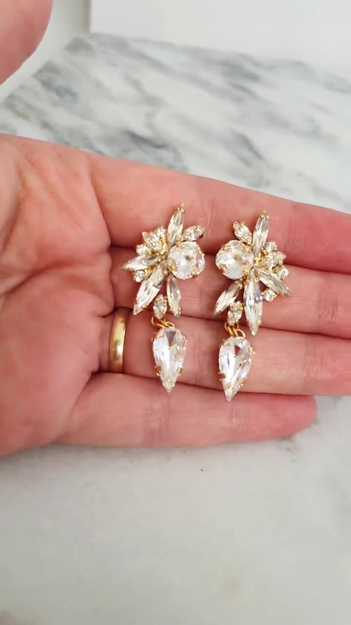 Orecchini di cristallo da sposa, orecchini lampadario, orecchini pendenti  da sposa in cristallo trasparente, orecchini pendenti in cristallo  trasparente, regalo per lei -  Italia