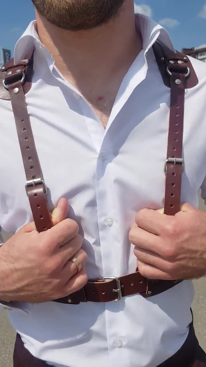 Fashion Leather Suspenders,men Harness Brown,chest Harness,groomsmen  Gift,luxary Leather Harness Men,groomsmen Harness,leather Suspenders 