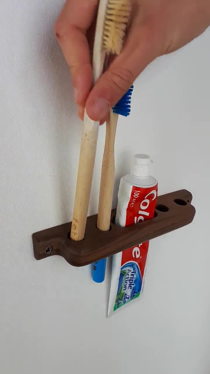 Soporte de madera para cepillos de dientes y pasta de dientes, organizador  de cepillos de dientes montado en la pared, accesorios de baño -  México
