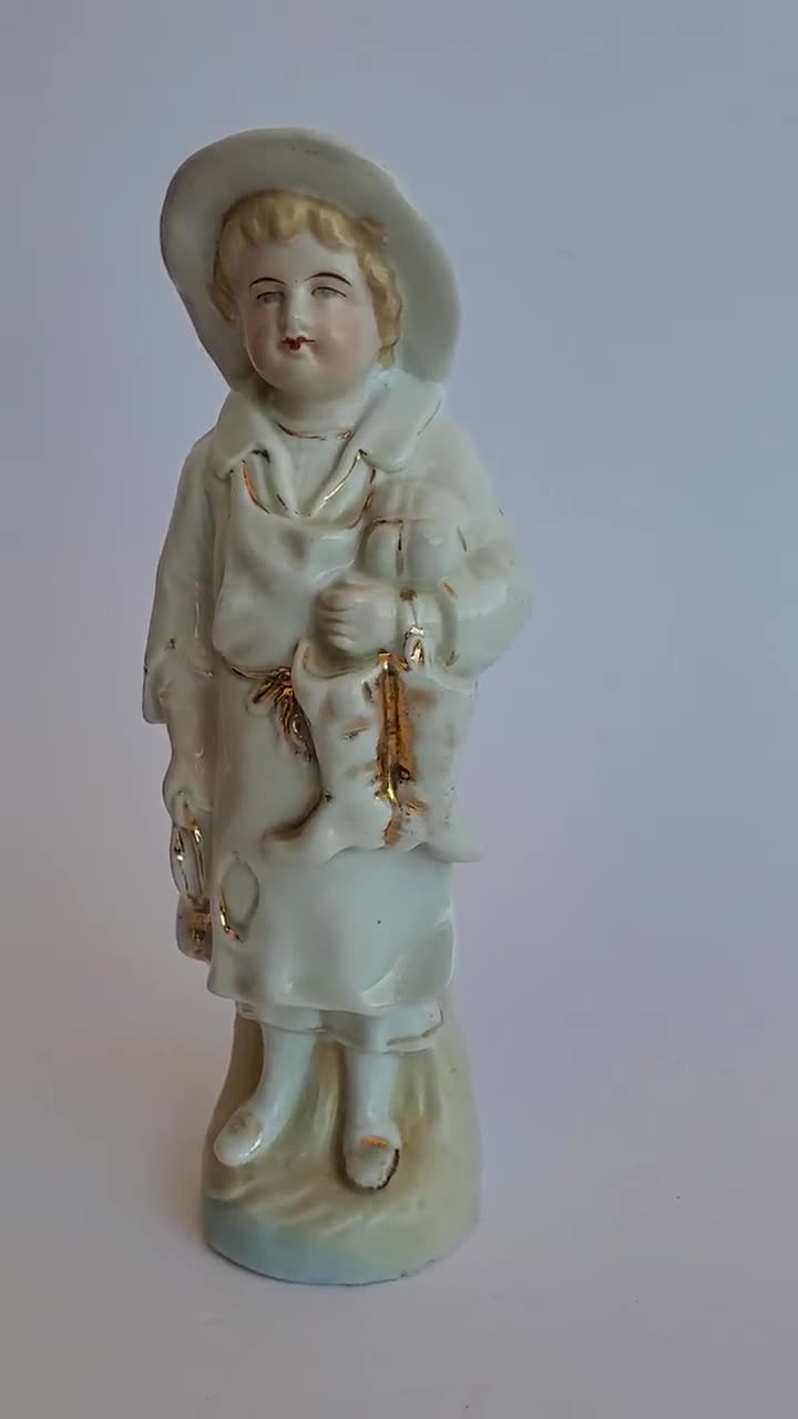 German Victorian Bisque & Porcelain Girl & Boy in Boat with