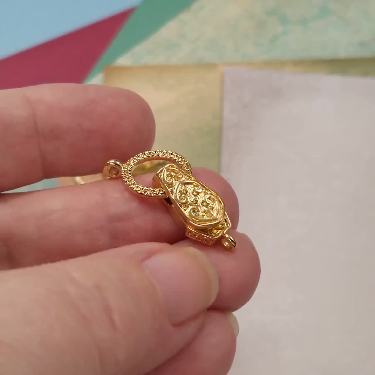 Fancy Gold Fold Over Magnetic Clasp, Magnetic Buckle Clasp 31mm total length CL9042 video poster