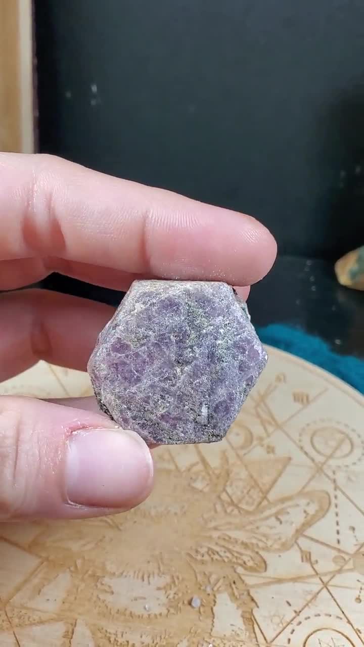 Record Keeper Ruby Hexagonal Etched Crystal- Raw Crystal Stone of Abundance- South India video poster