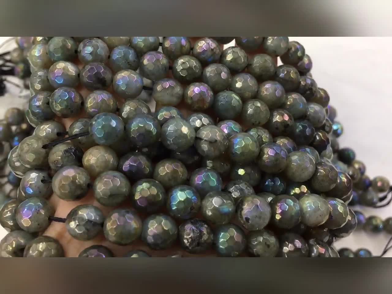 Labradorite 8mm Round Glass Beads, 45 Pieces