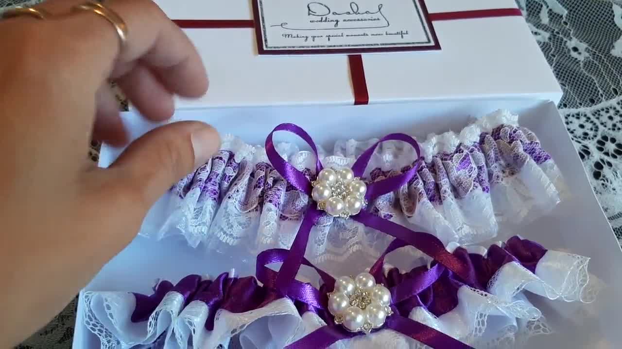 Wedding Garter Set, Wedding Garter, Purple Garter Set