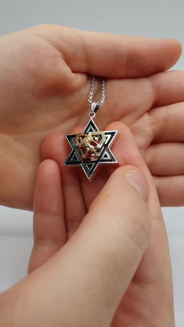 Silver and Gold Jewish Star of David and Lion of Judah Pendant