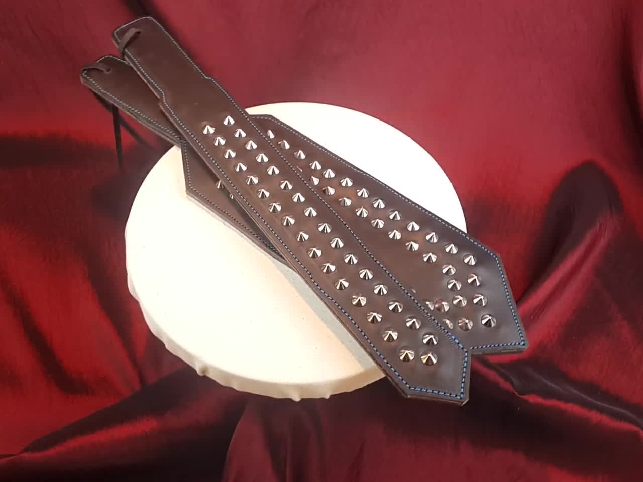 Heavy Leather Broad Paddle With Silver Studs. 