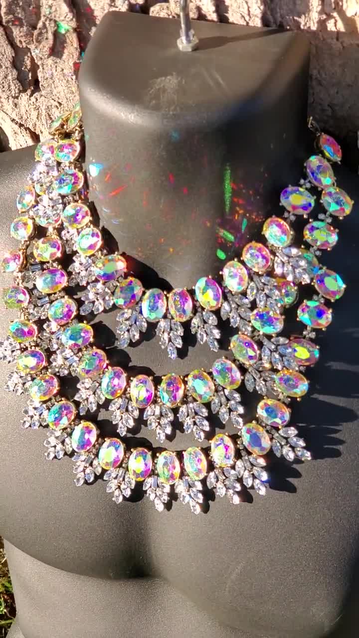 ABS Allen Schwartz Rhinestone And Mesh Art Deco sale Inspired Bling Necklace Gorgeous