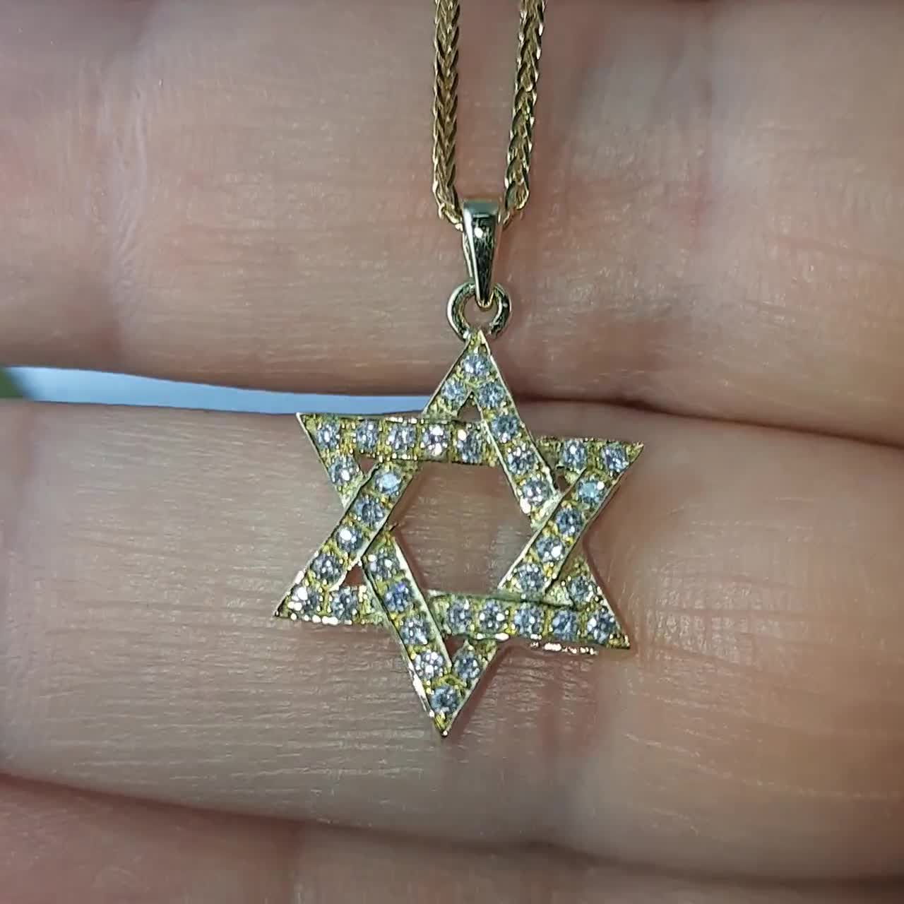 Star of David necklace with diamonds in 14k yellow, white gold, Jewish star  necklace, interwoven diamond Magen David pendant, Israel jewelry