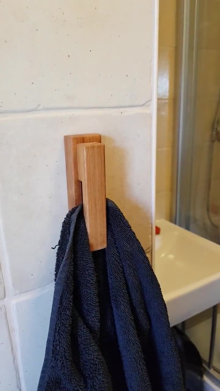 Oak Wood Towel Holder set of 3 Bathroom Hooks Kitchen Towel Hooks Wood Wall  Hook Eco Friendly Gift