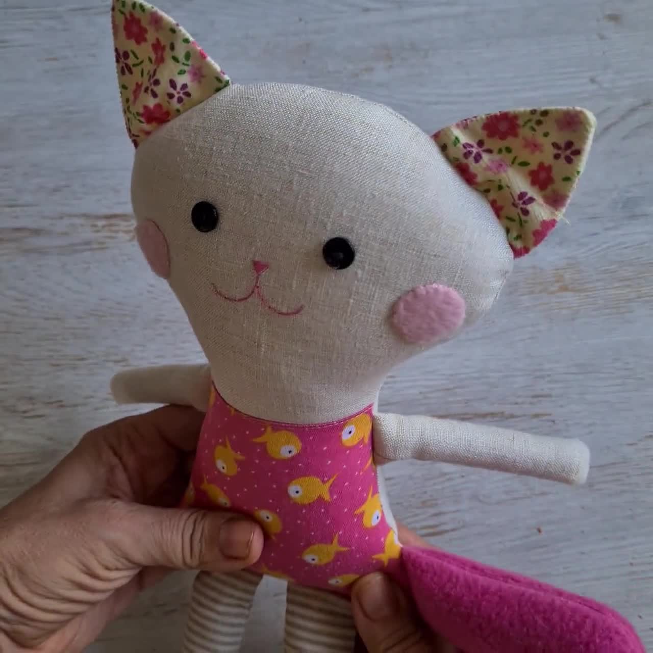 Handmade Toys Made Of Fabric For Children Or As A Gift. Cat Stock