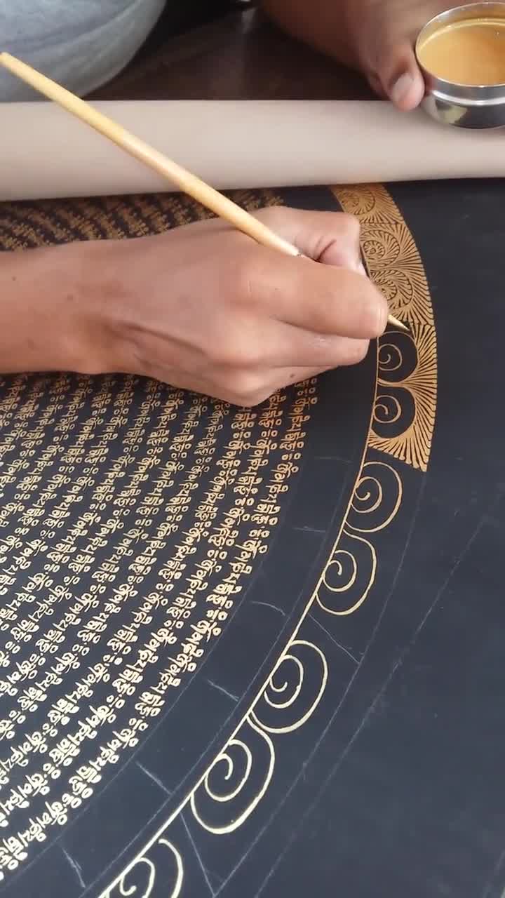 Padmasambhava Mandala Thangka, Hand-painted Gold Leaf Tibetan Art