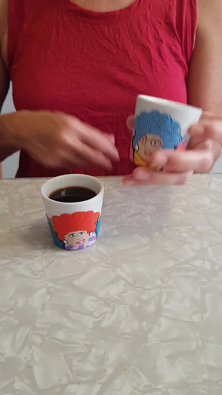 Set of Two Vibrant Funny Cute Espresso Cups 
