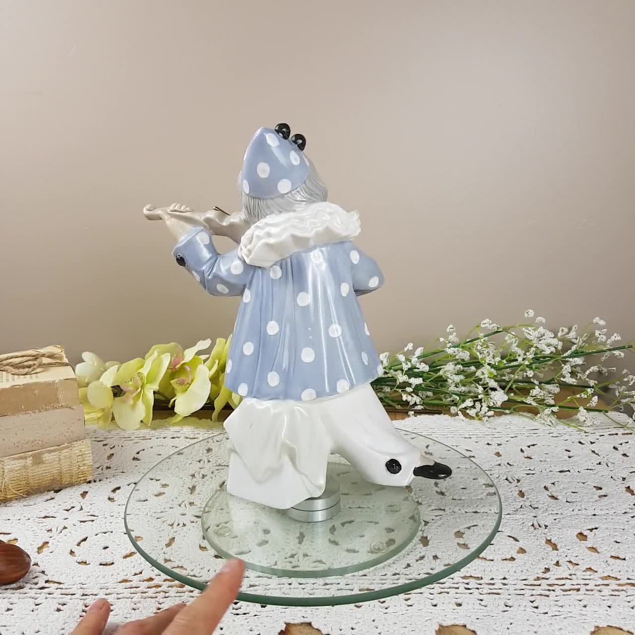 Vintage Porcelain Figurine Elegant Woman with Rose Light Blue Statue Tengra  Porcelain Figure