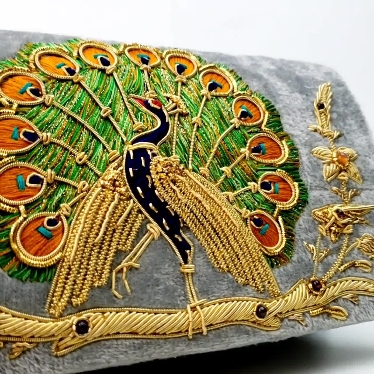 Vintage Velvet Clutch 3D Embroidery Purse Bag Peacock discount