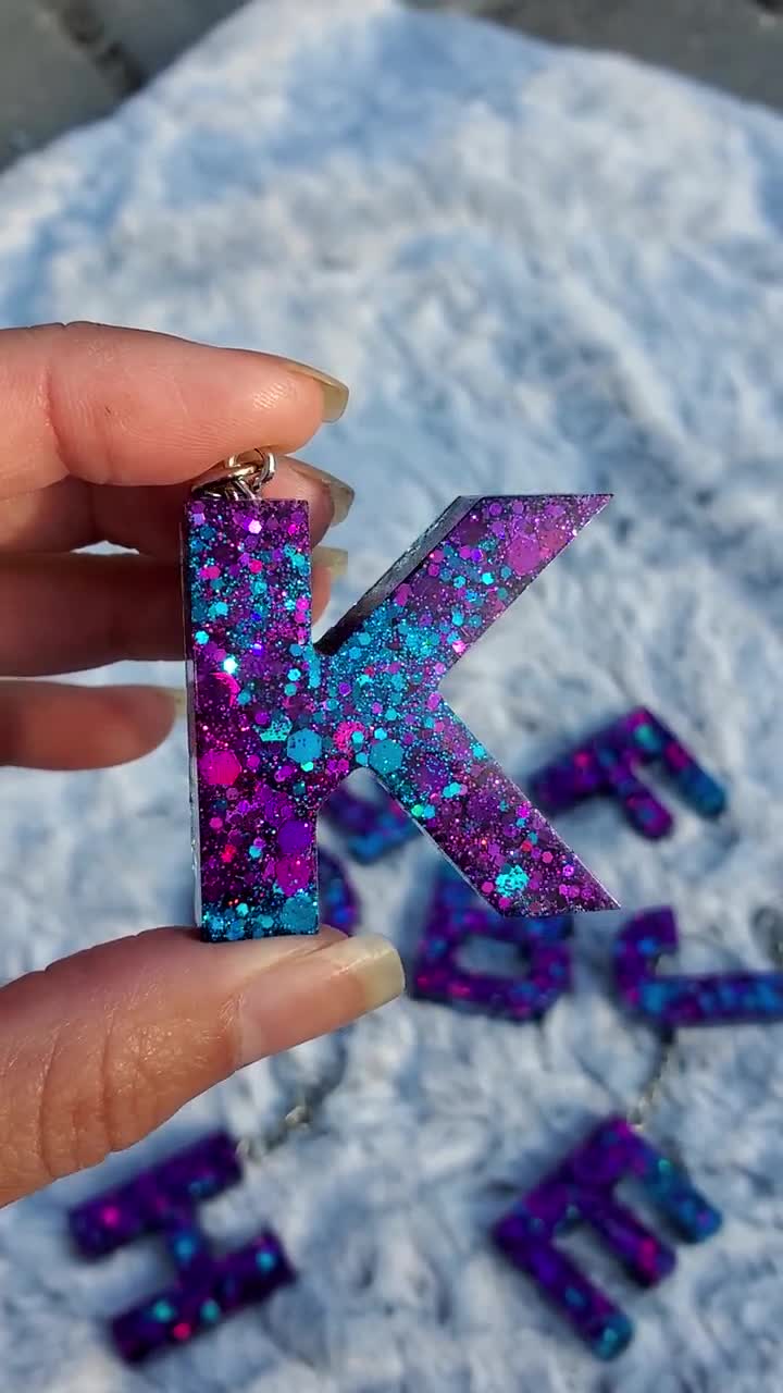 Light Blue Glitter Letter Initial Keychains > MyEBooth