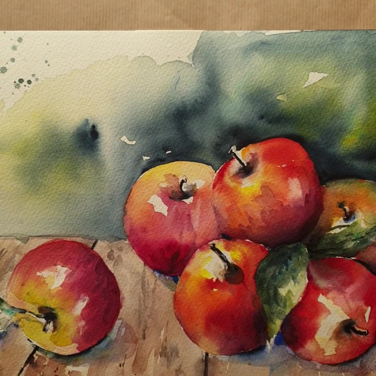 Bunch of Apples top Original Watercolor 5x7 painting