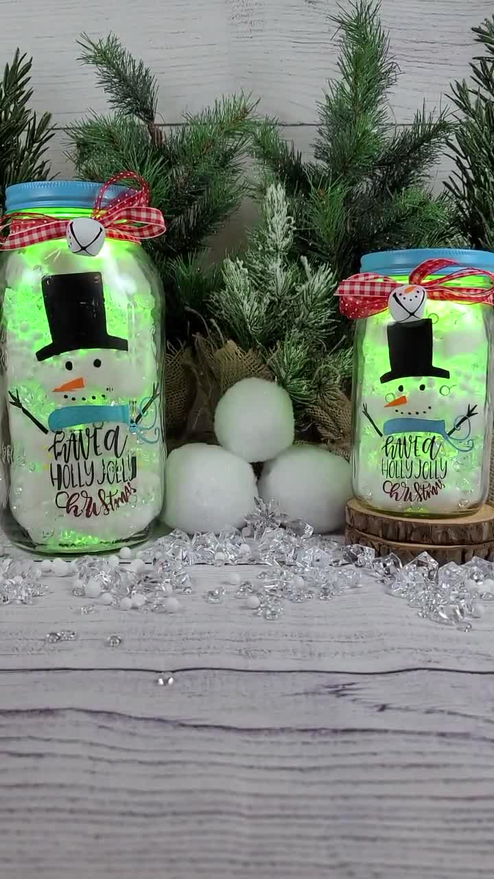 Farmhouse Christmas Snowman Mason Jar Light Decor, Holiday Kitchen  Centerpiece, Mason Jar Light, Gifts for Mom, Snowmen Gifts, Holiday Table 