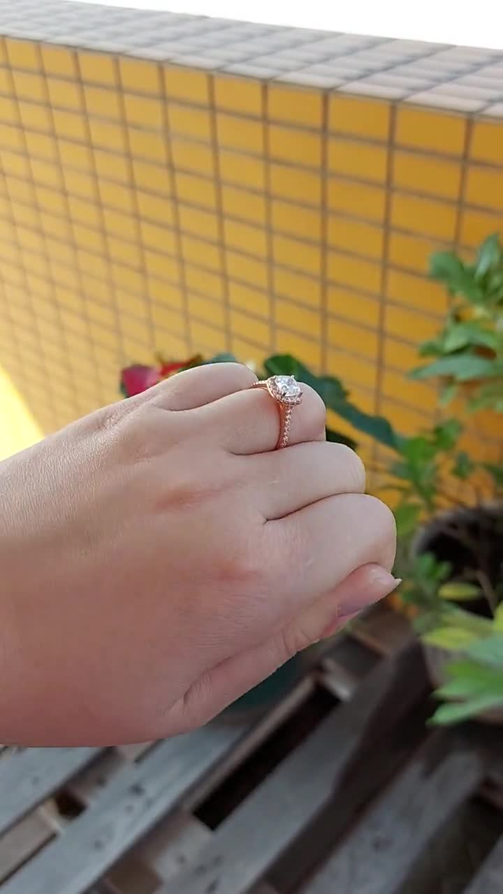 Rose Gold Engagement Ring, 6mm Cushion Cut Ring, Rose