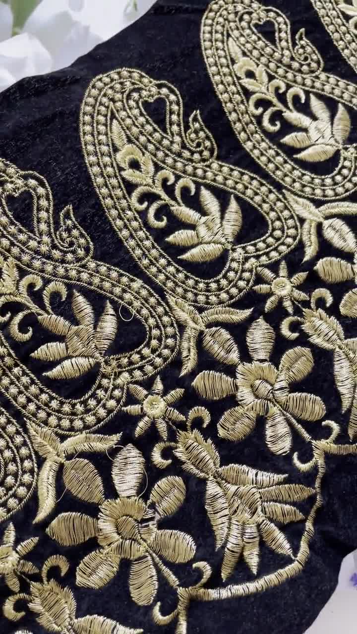 Zigzag Black Gold Trim Lace Embroidered Velvet Military Vestment LARP  Upholstery Home Decor Sewing Crafts