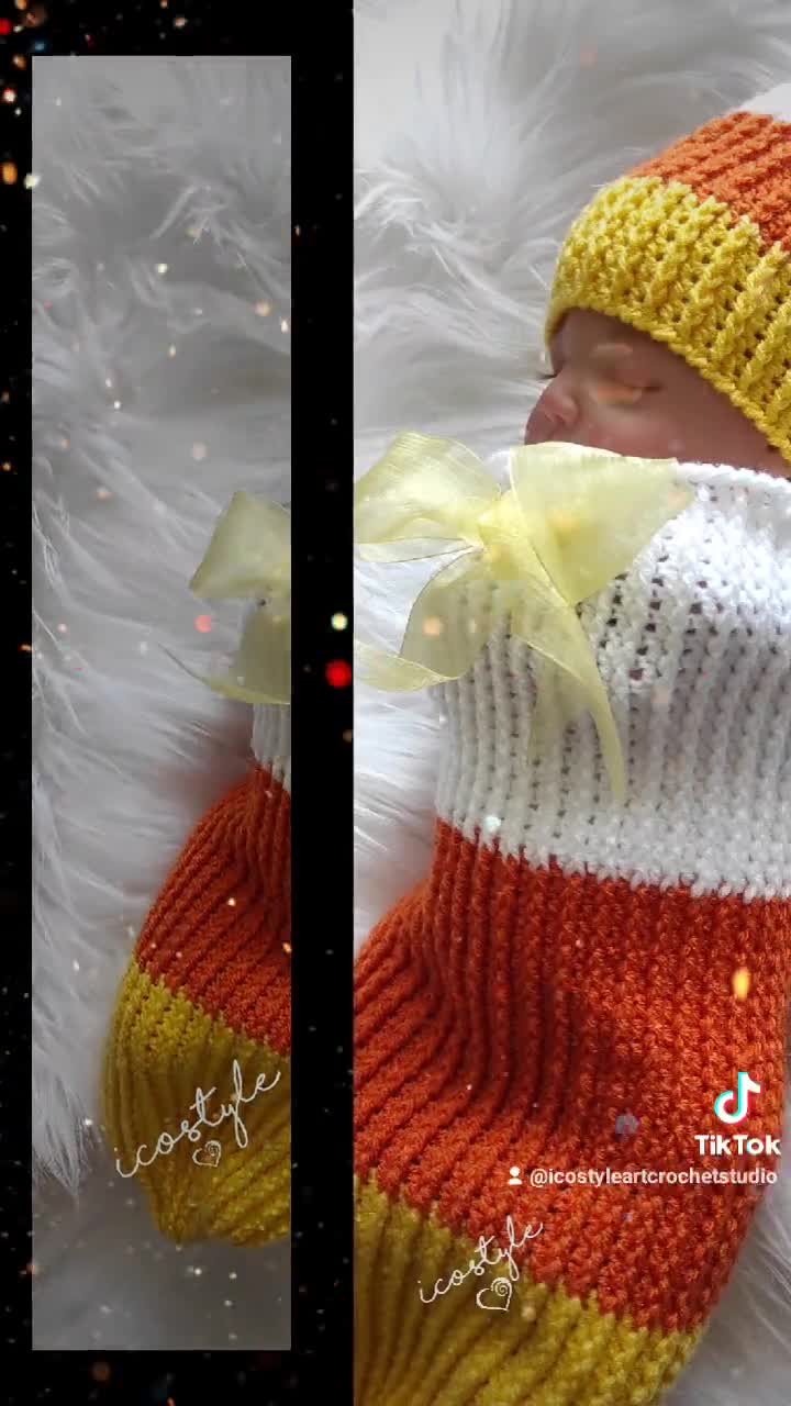 Crochet Candy Corn Newborn Hat – Halloween Photography Prop With Accessories