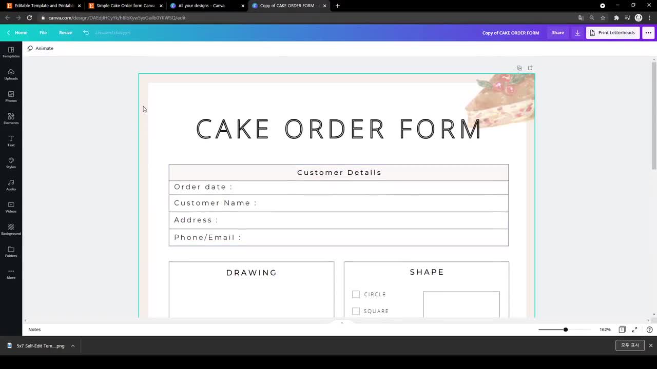 Cake order form template for Google Forms