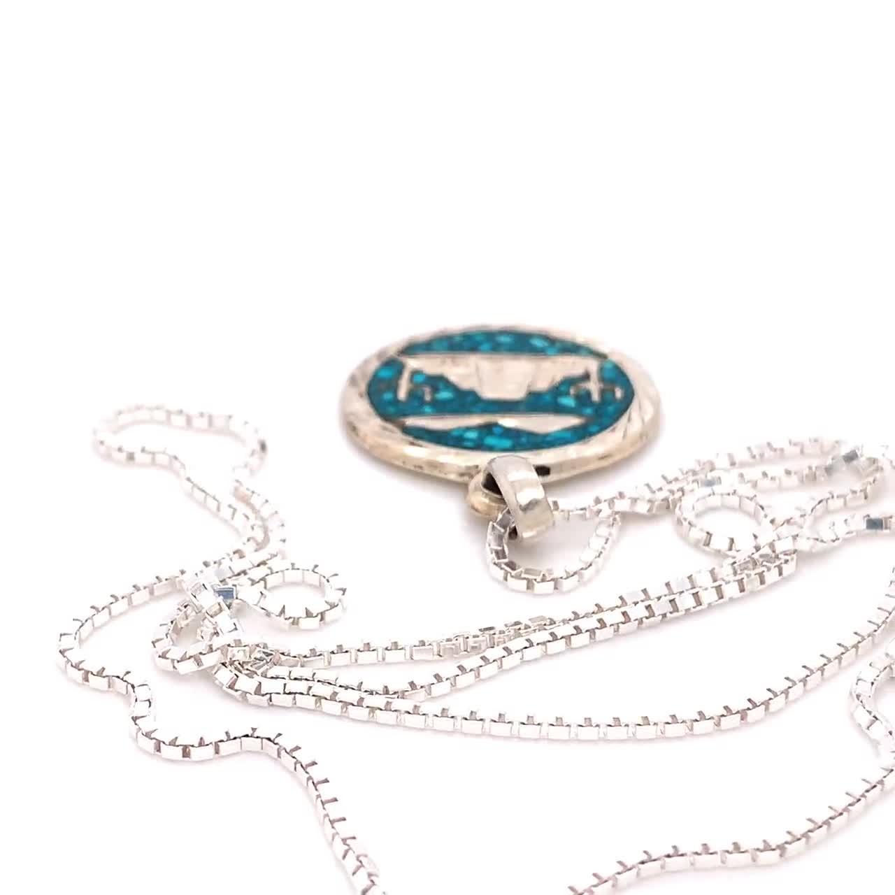 Sterling Silver Mexican Turquoise Mosaic Pendat/necklace, Blue
