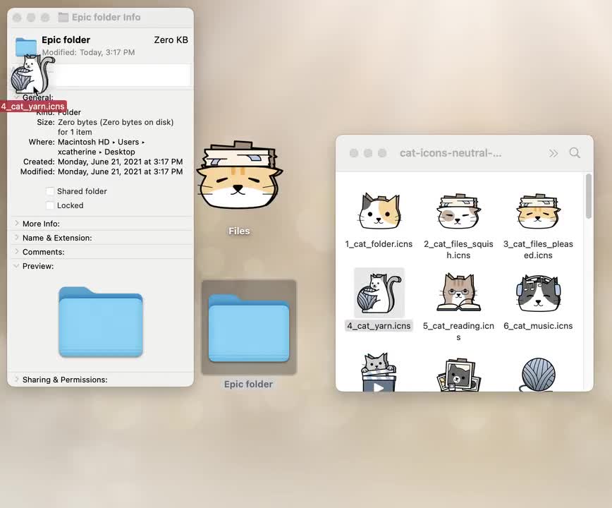 Cute Cat Folder Icons Neutral Denim Windows and (Instant Download) 