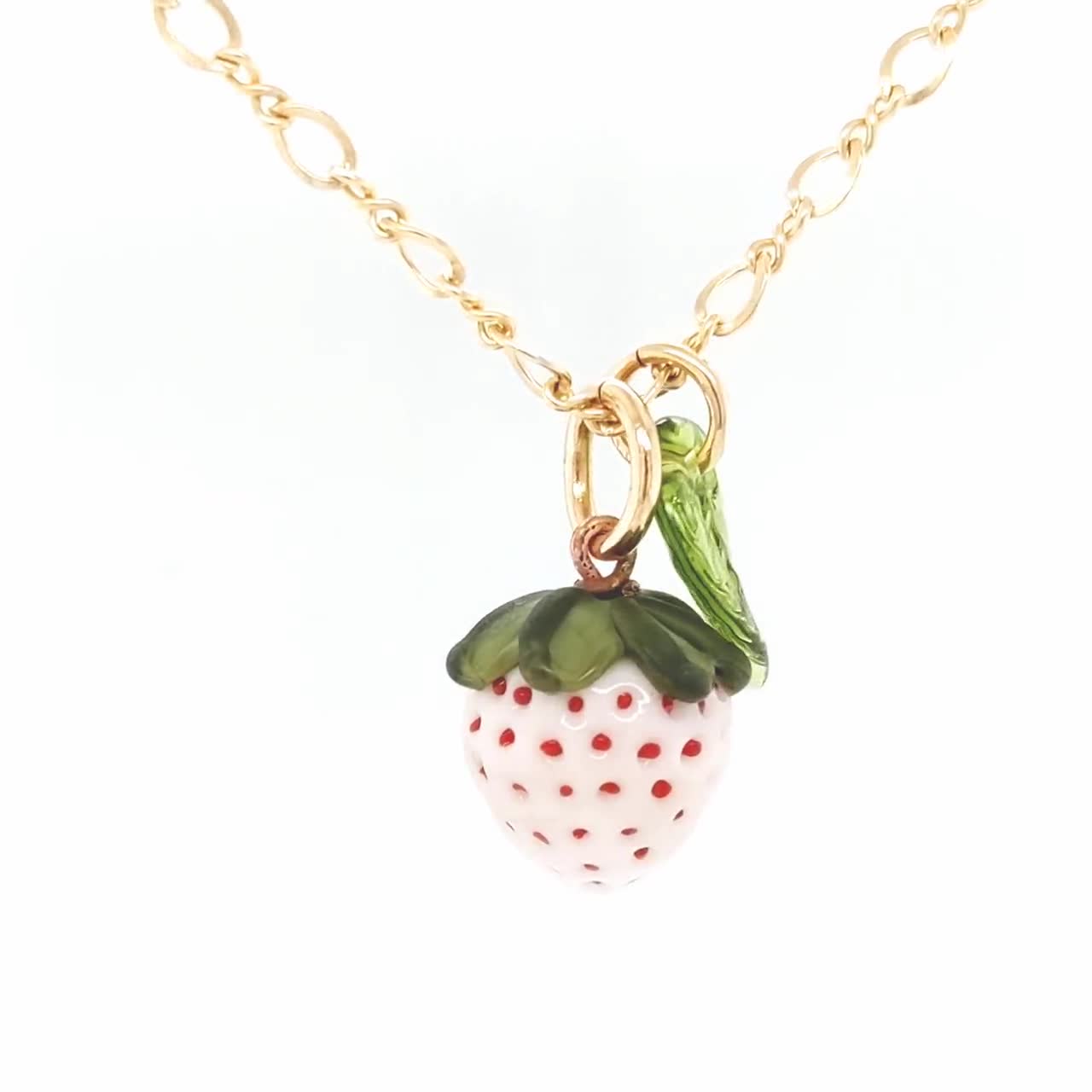 Red Garden Strawberry Pendant With Gold or Green Leaf -   Handmade  lampwork glass, Strawberry garden, Strawberry charm