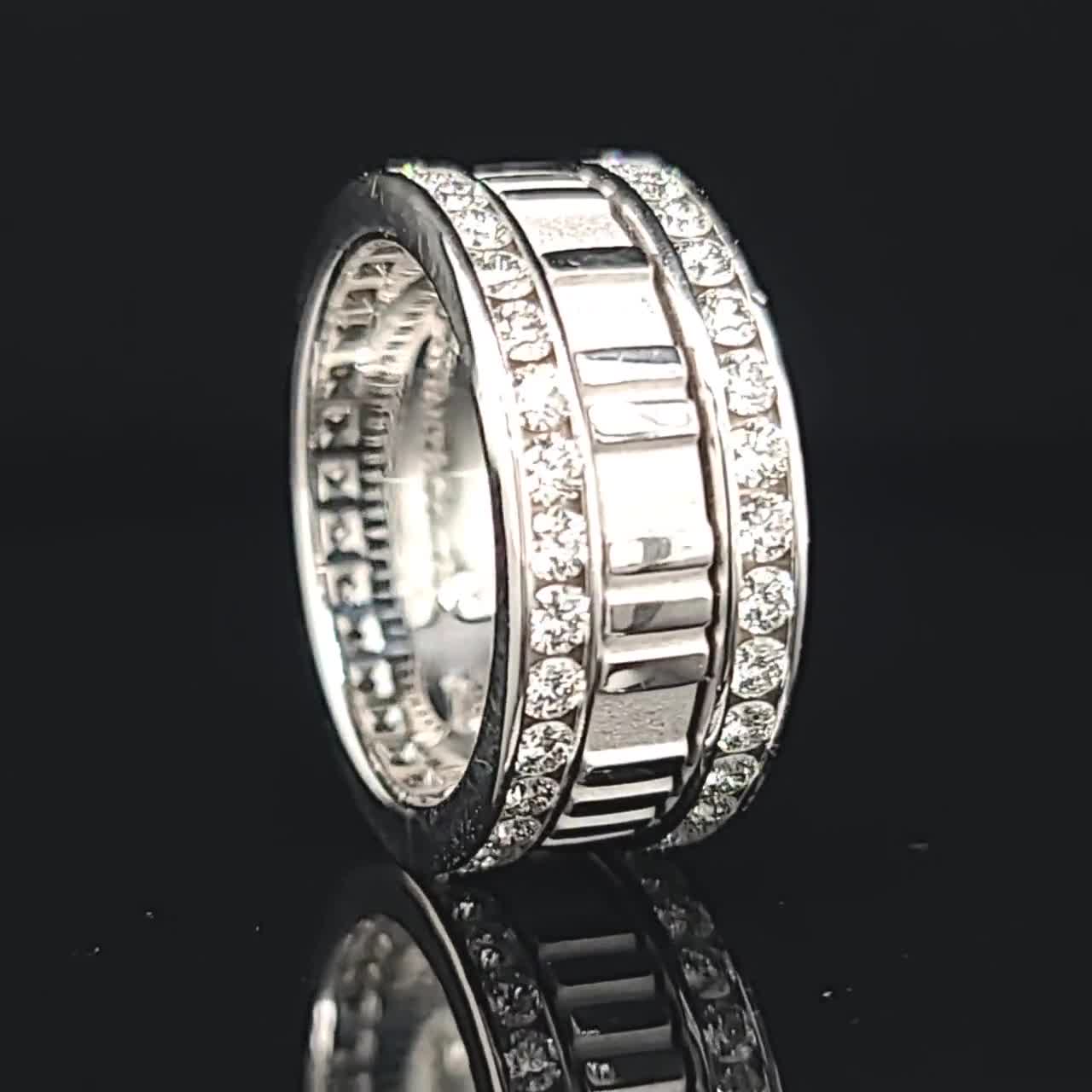 Tiffany & Co. Atlas Roman Numeral Motif Diamond 18K White Gold Pierced Ring  Size 49 Tiffany & Co.
