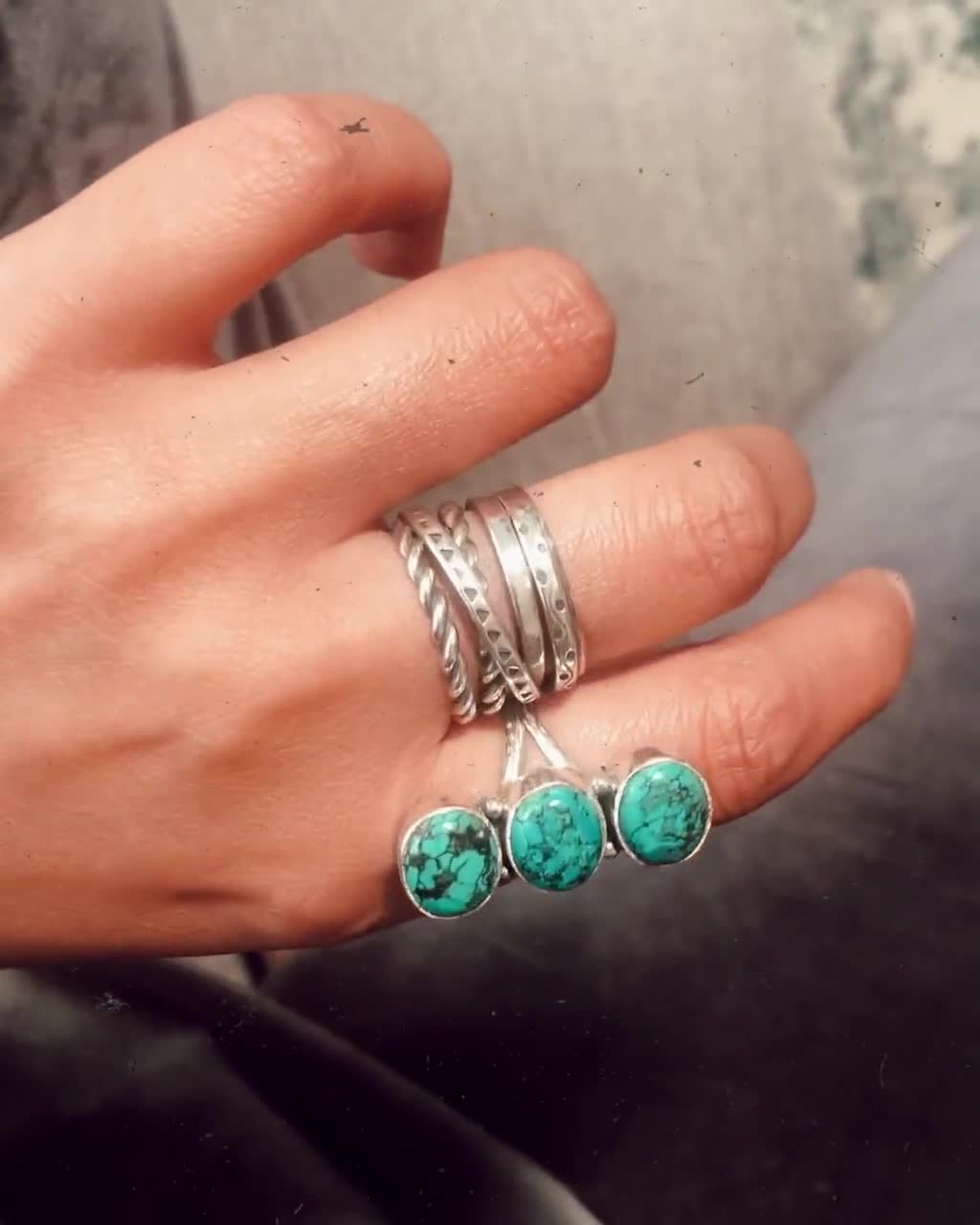 9-Piece Ring Set, Turquoise, Cactus, Bohemian Boho Hippie Style Beach  Jewelry